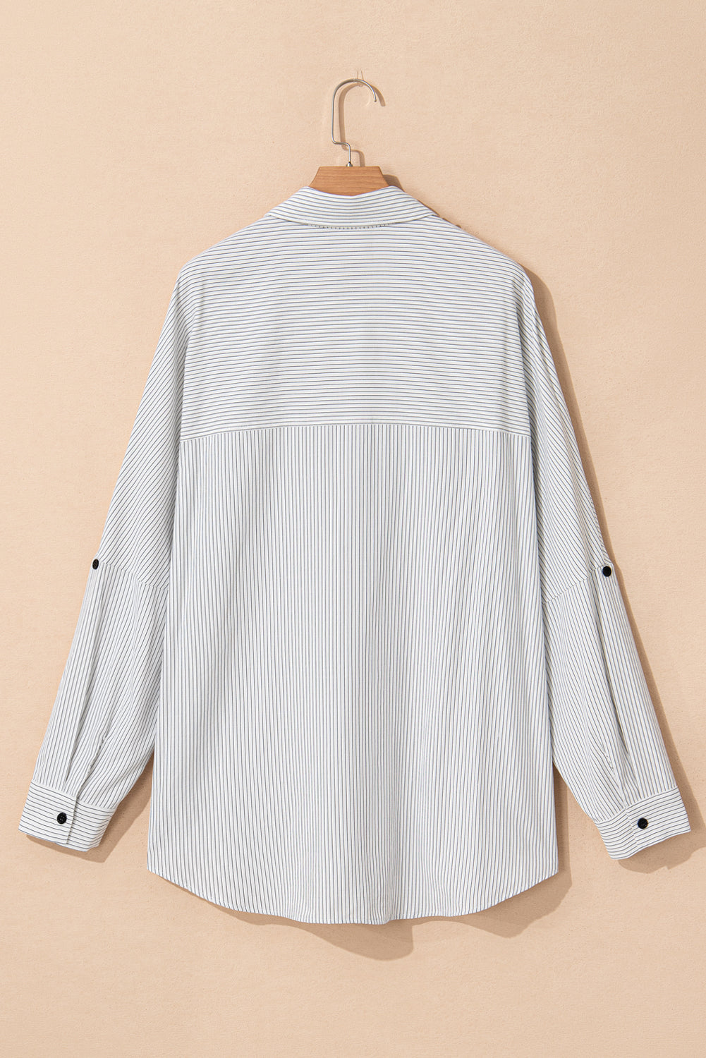 White Stripe Rolled Tab Sleeve Buttoned Plus Size Shirt | Maekery Studio