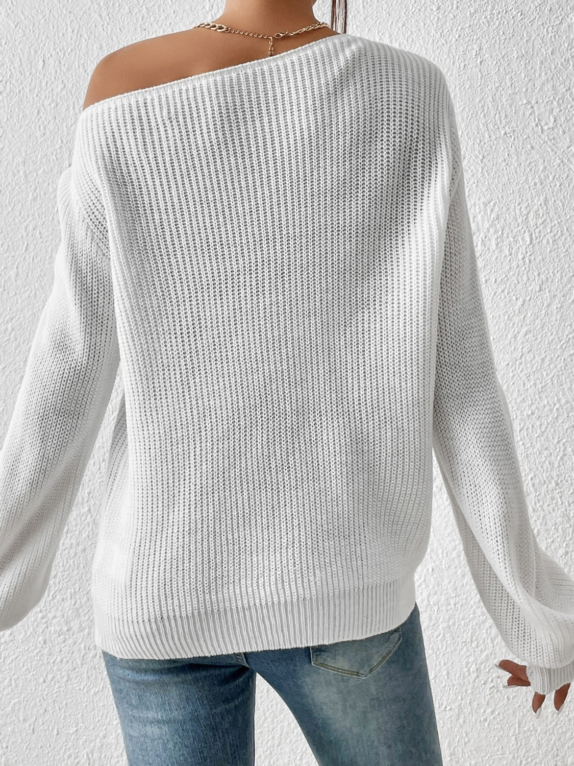 Honey Single Shoulder Long Sleeve Sweater | Maekery Studio