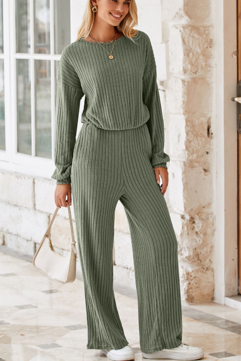 Round Neck Long Sleeve Jumpsuit | Maekery Studio