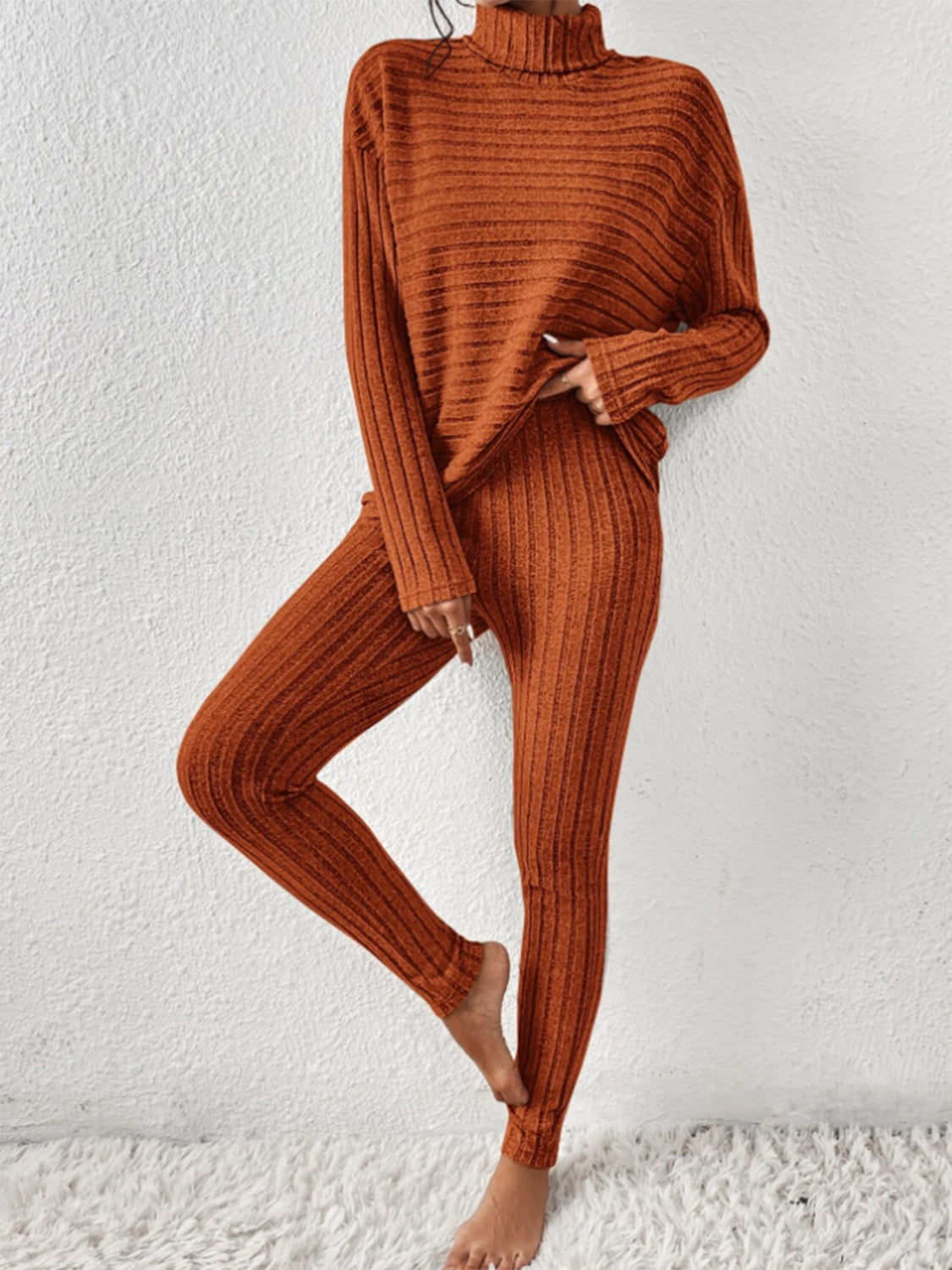 Ribbed Turtleneck Top and Pants Set | Maekery Studio