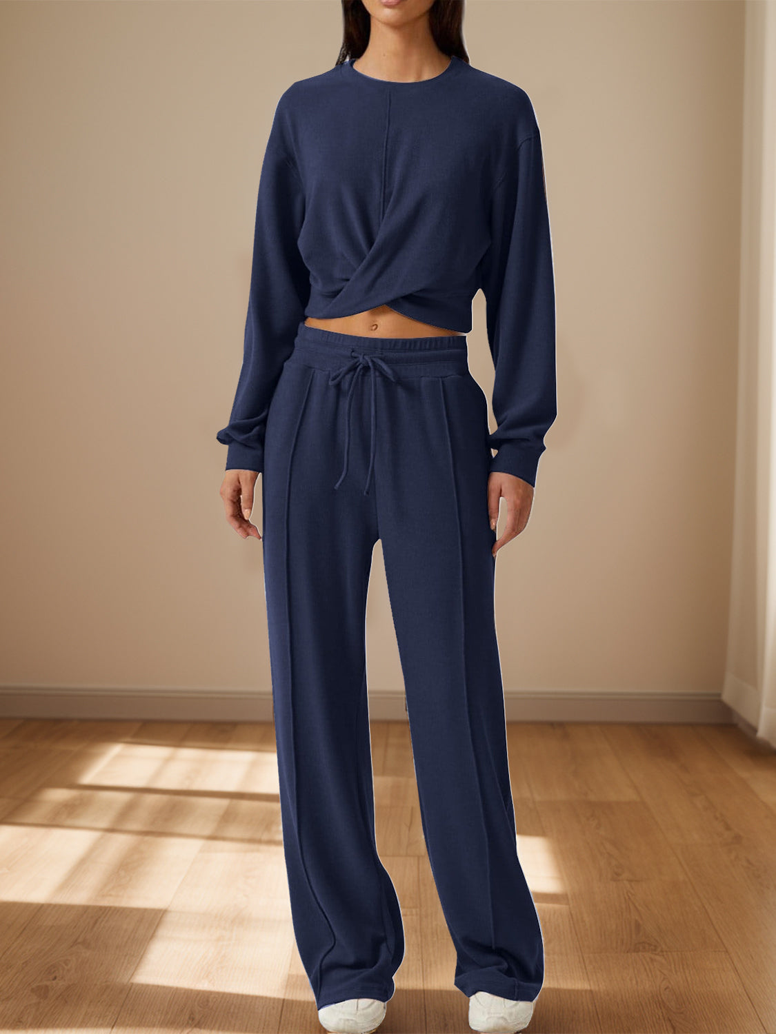 Crisscross Round Neck Top and Drawstring Pants Set | Maekery Studio