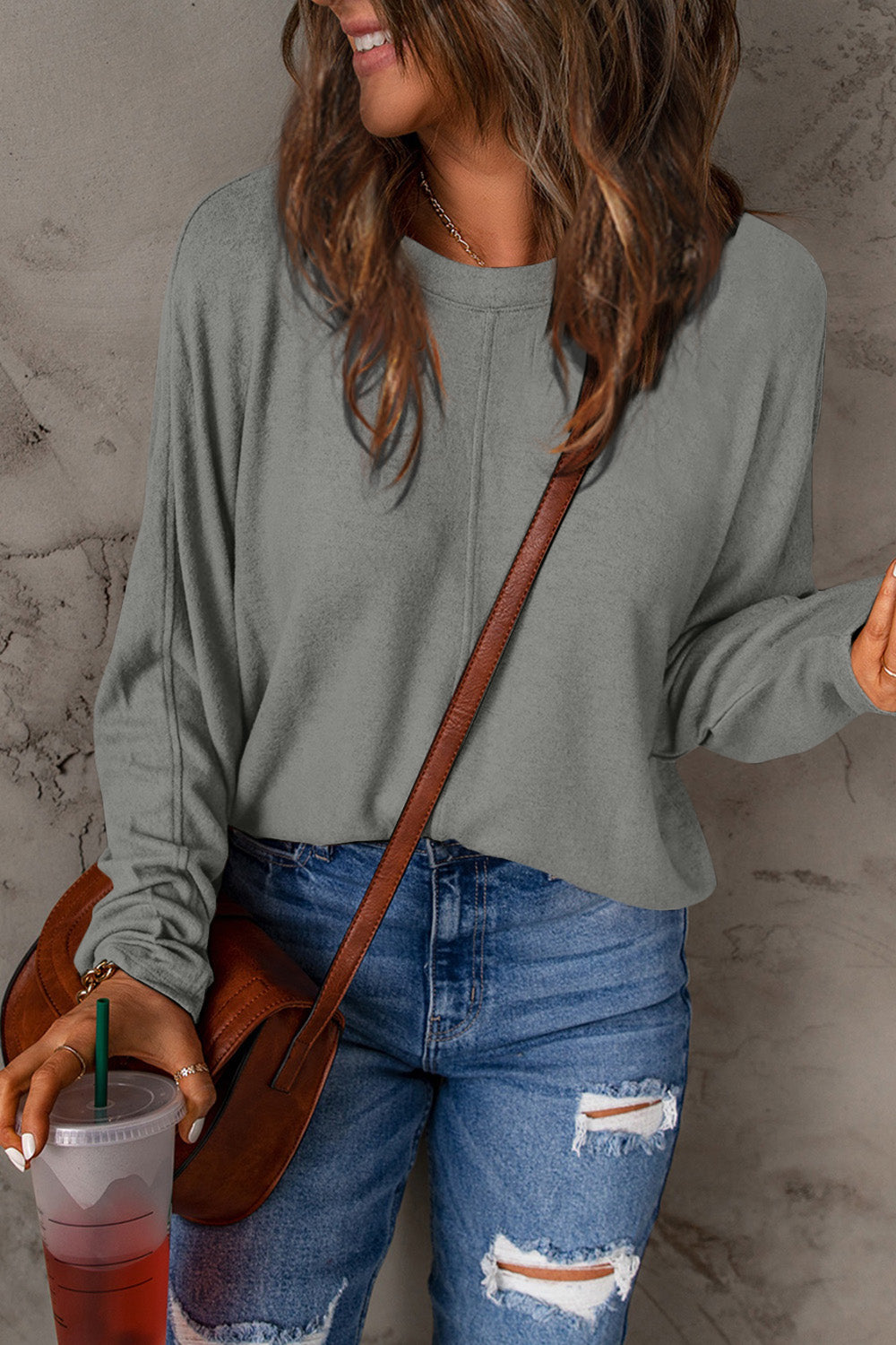 Double Take Full Size Round Neck Long Sleeve T-Shirt | Maekery Studio