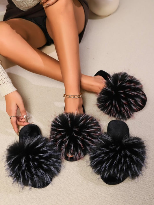 Fuzzy Open Toe Flat Sandals | Maekery Studio