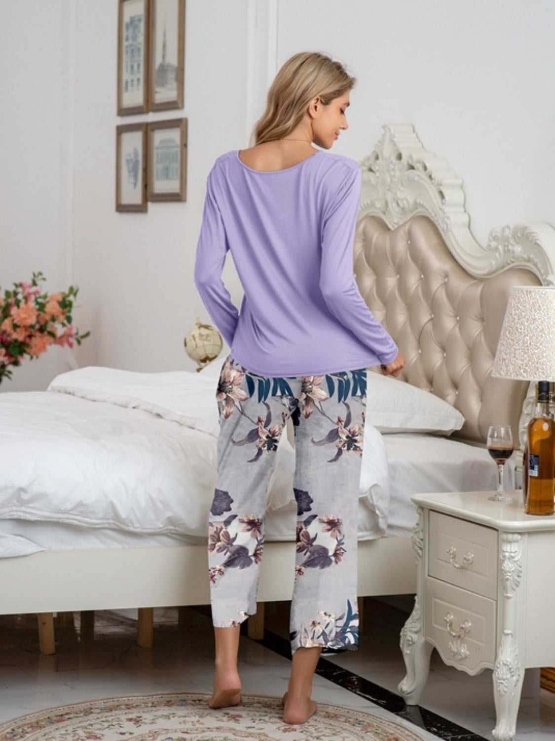 Round Neck Top and Printed Pants Lounge Set | Maekery Studio