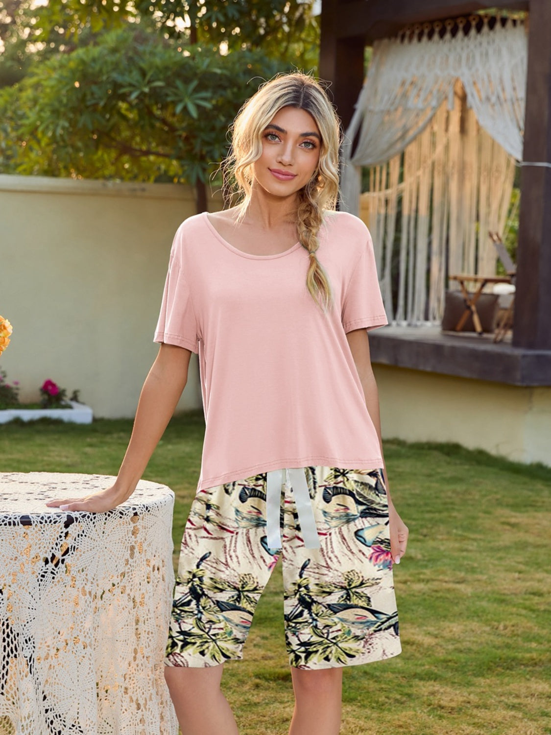 Short Sleeve Top and Printed Shorts Lounge Set | Maekery Studio