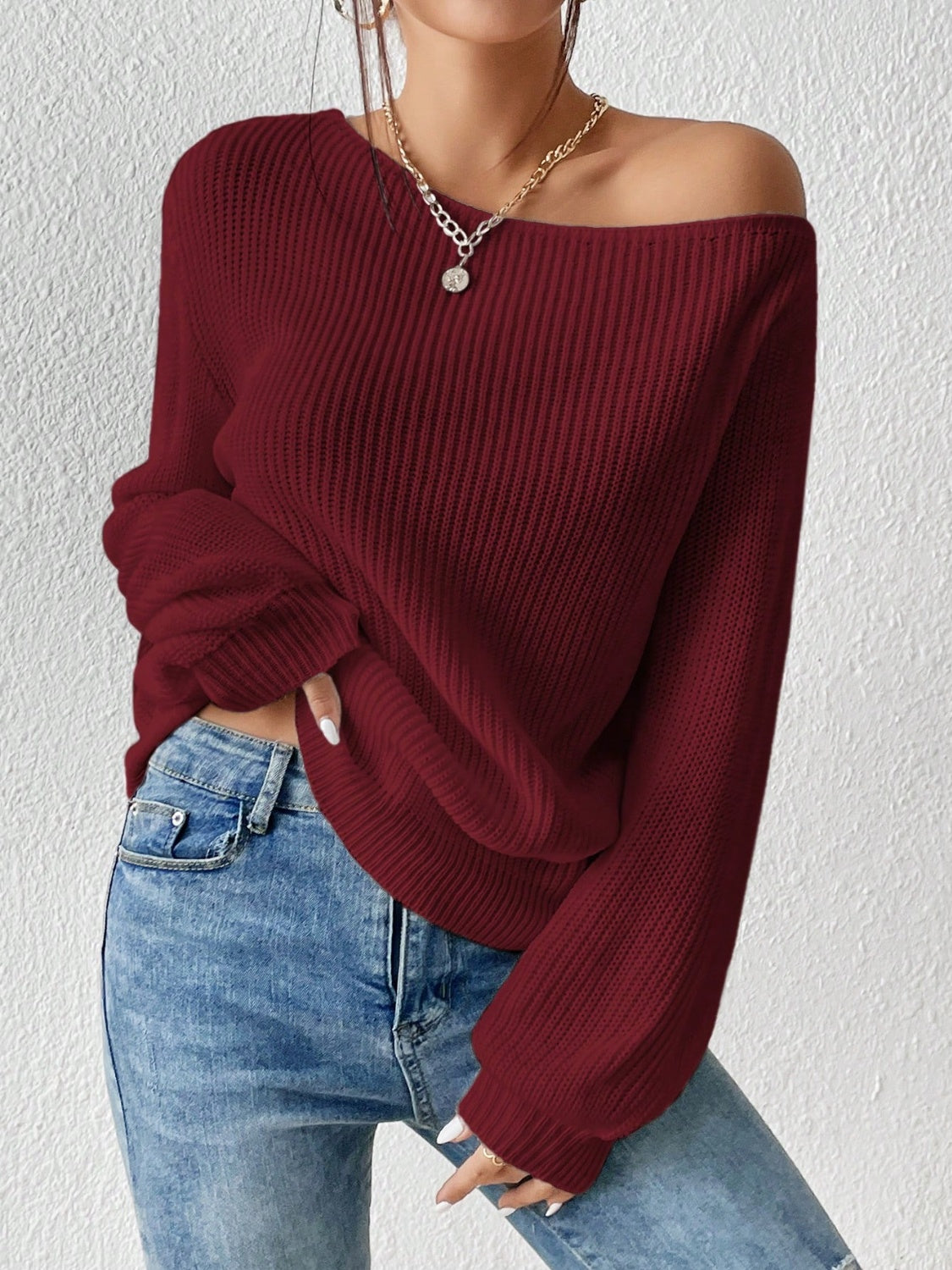 Honey Single Shoulder Long Sleeve Sweater | Maekery Studio