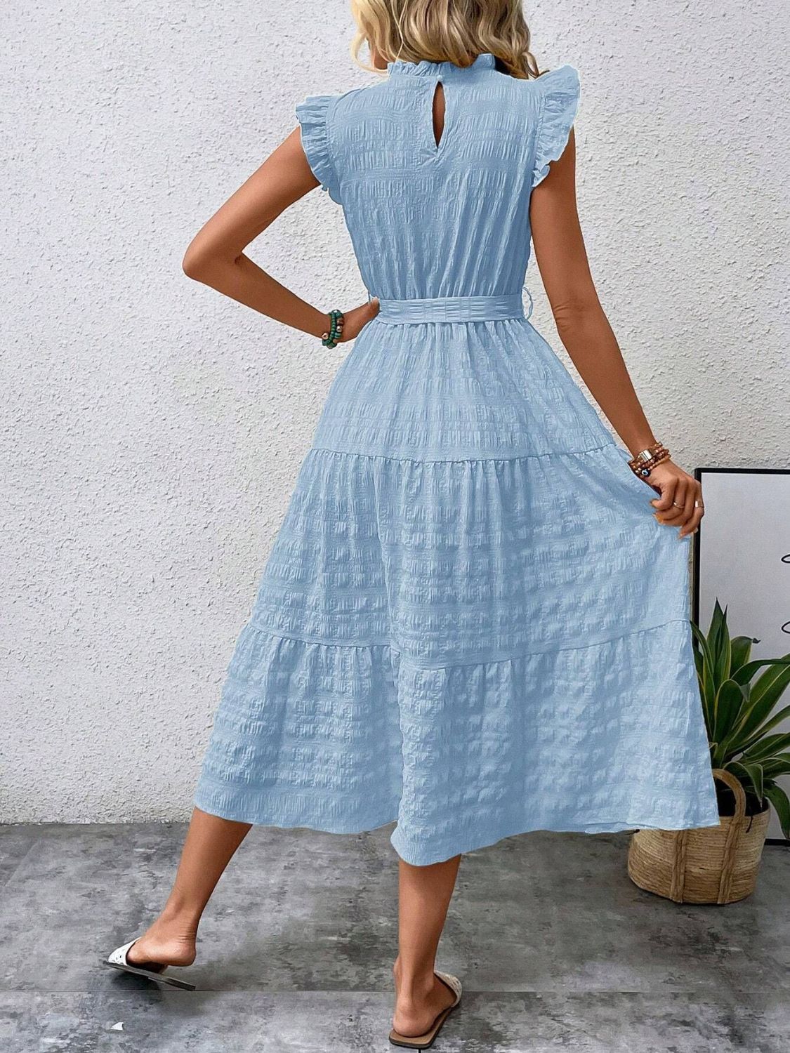 Tied Ruffled Cap Sleeve Midi Dress | Maekery Studio