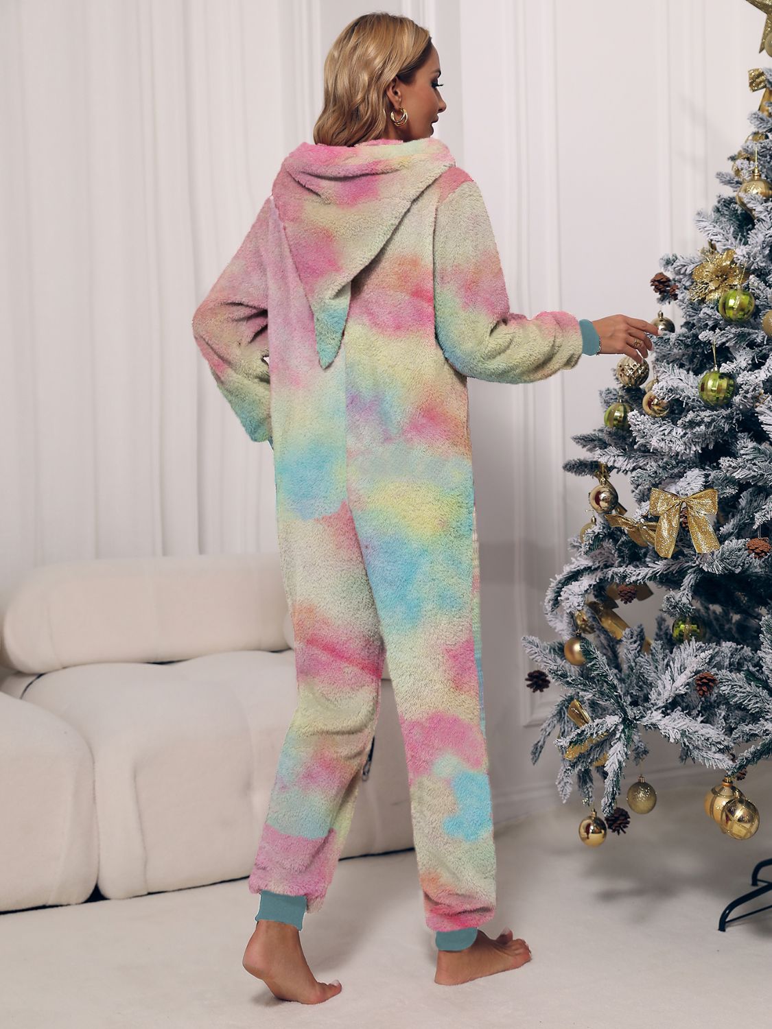 Zip Front Long Sleeve Hooded Teddy Lounge Jumpsuit | Maekery Studio