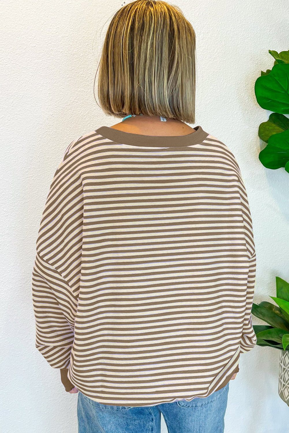 Purple Stripe Drop Shoulder Long Sleeve Top