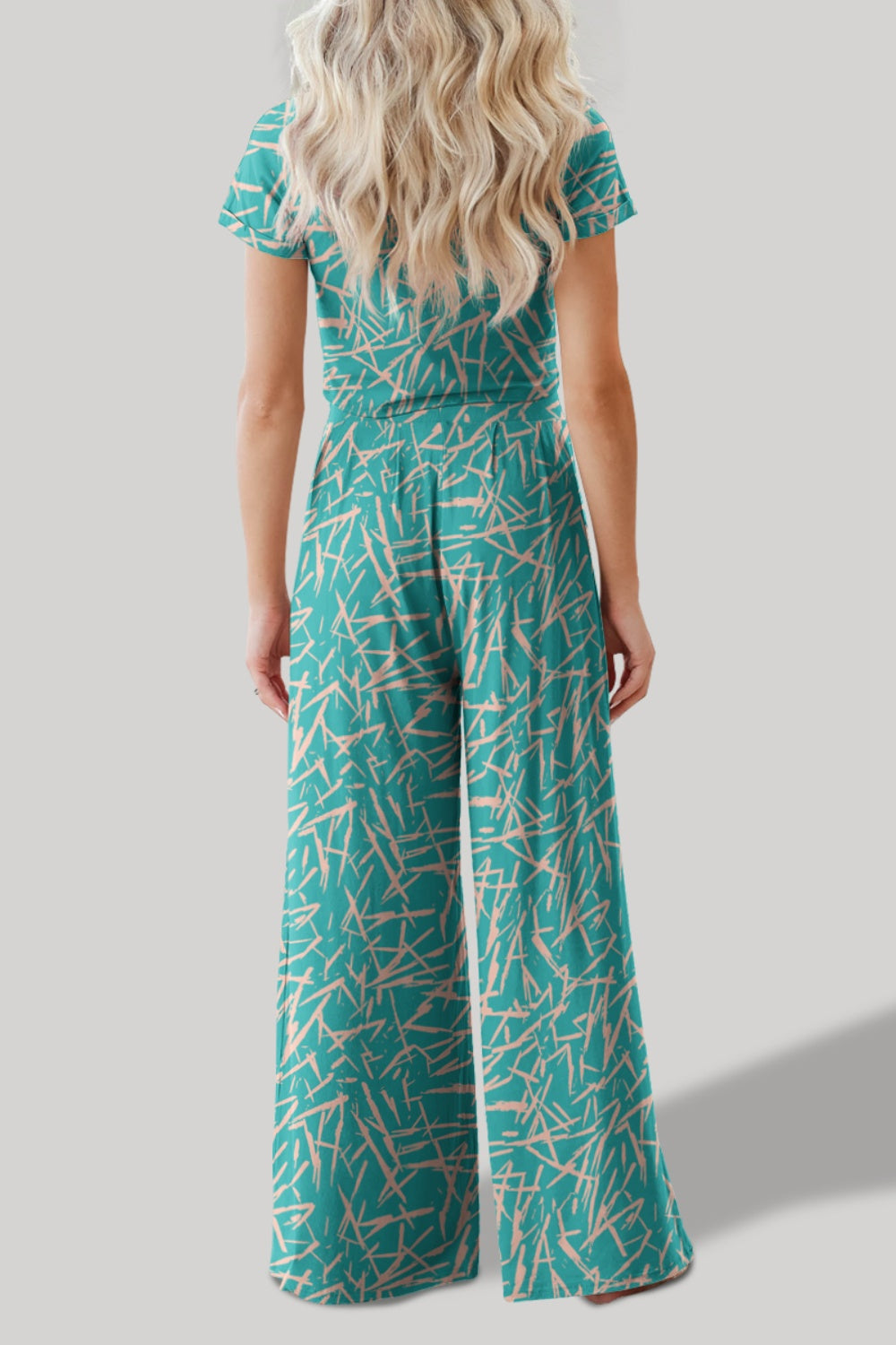 FAM-FAM Printed Round Neck Short Sleeve Top and Pants Set | Maekery Studio