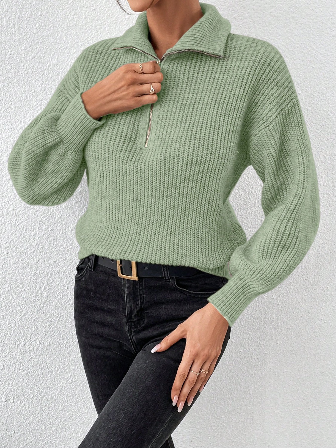 Honey Half Zip Dropped Shoulder Sweater | Maekery Studio