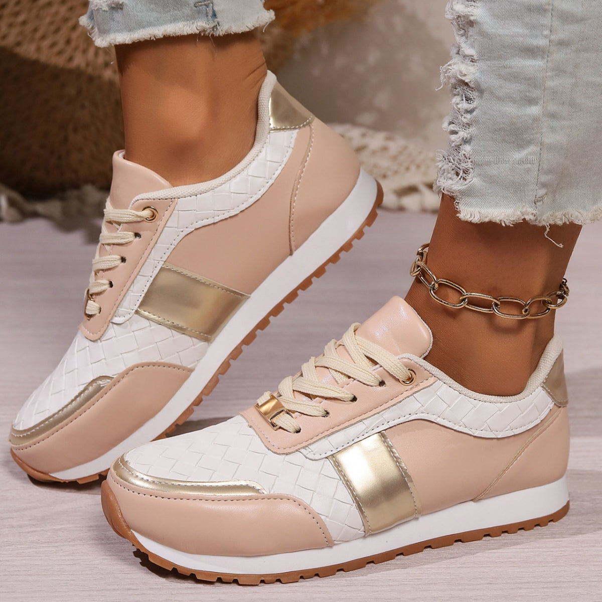 Lace-Up PU Leather Sneakers | Maekery Studio