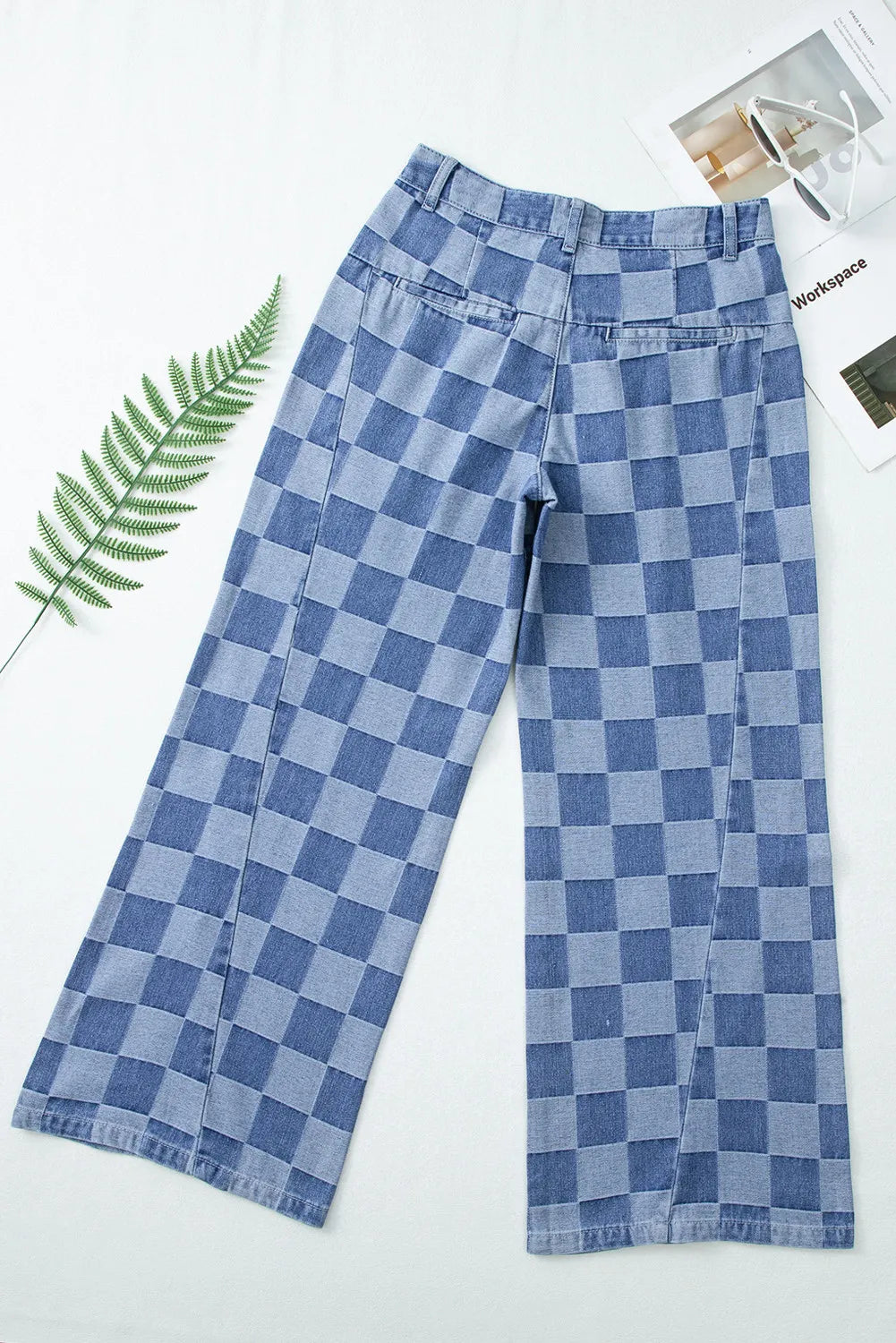 Checkered Wide Leg Jeans with Pockets | Maekery Studio