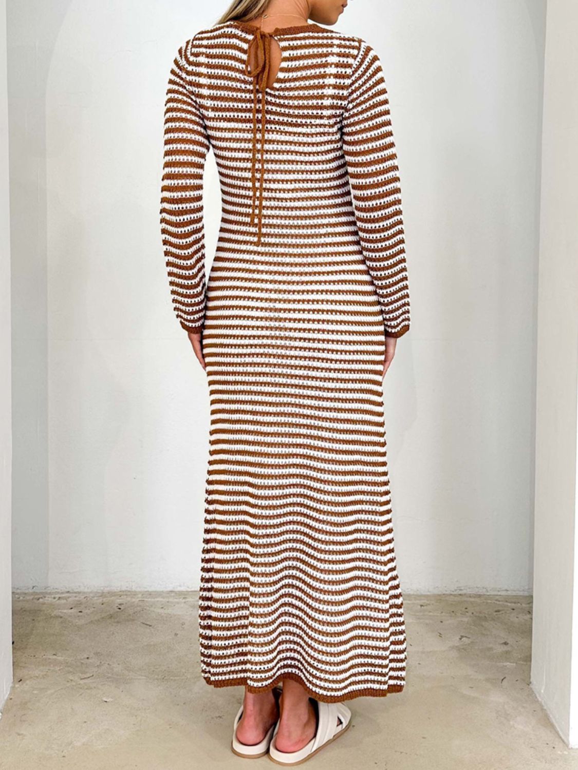 Devine Tied Round Neck Striped Sweater Dress | Maekery Studio