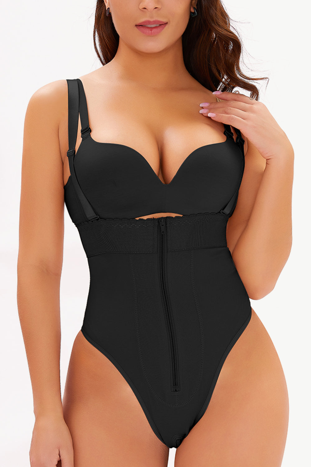 Full Size Adjustable Strap Zip-Up Shaping Bodysuit | Maekery Studio