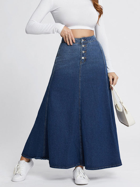 Button-Fly Hight Rise Denim Skirt | Maekery Studio