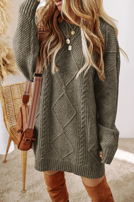 Cable-Knit Round Neck Sweater Dress | Maekery Studio