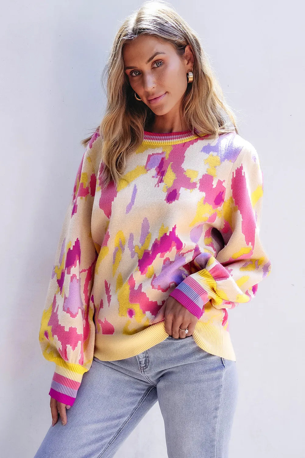 Contrast Round Neck Long Sleeve Sweater | Maekery Studio