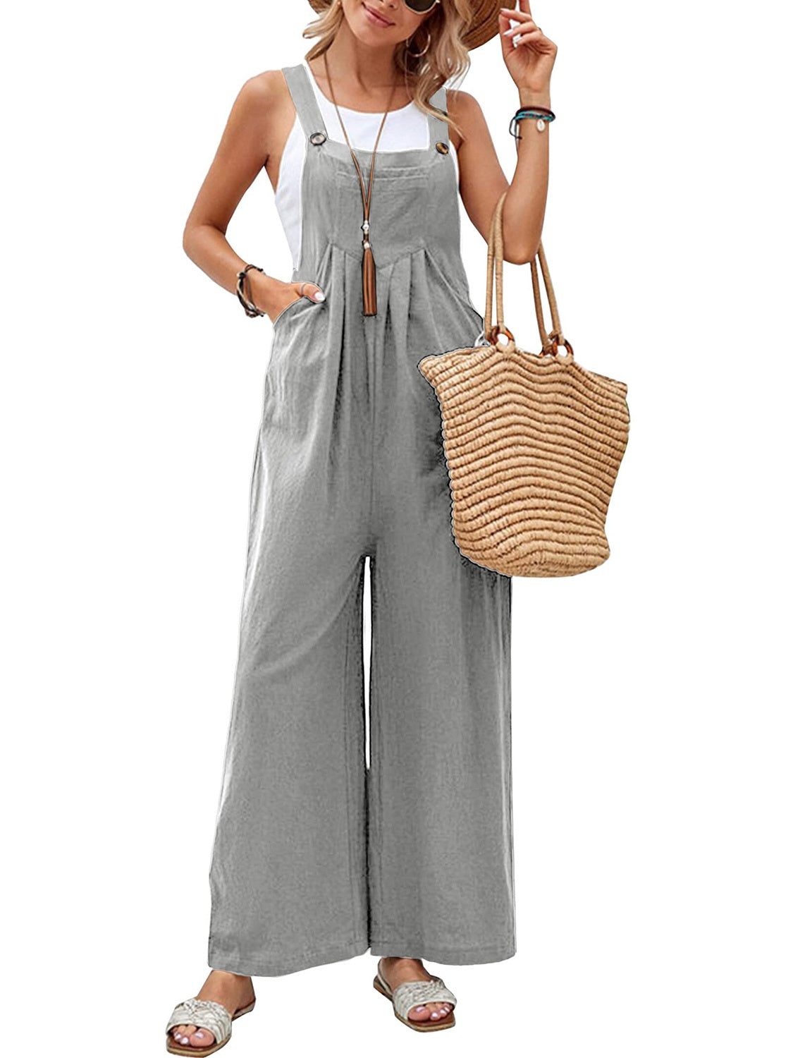 Full Size Square Neck Wide Strap Overalls | Maekery Studio