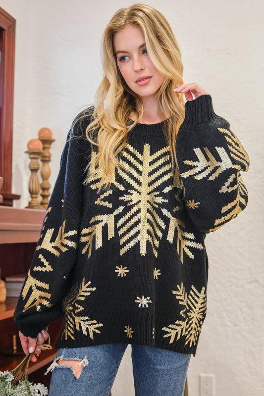 And The Why Foil Snowflake Round Neck Sweater | Maekery Studio