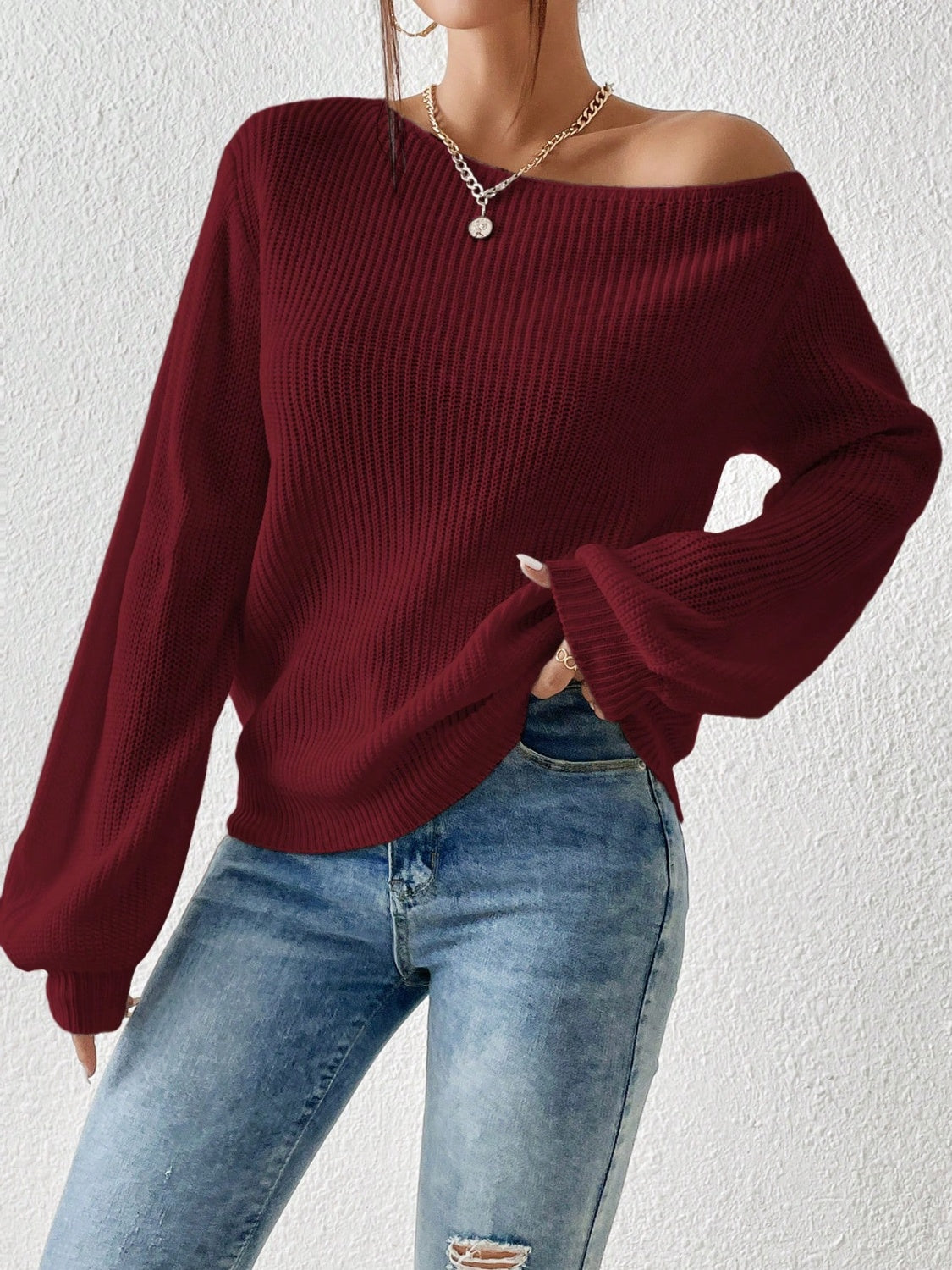 Honey Single Shoulder Long Sleeve Sweater | Maekery Studio