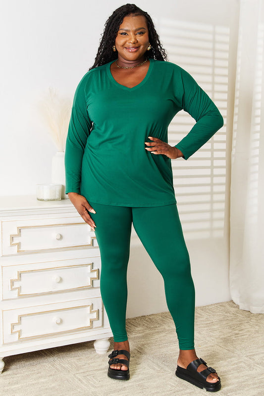 Zenana Lazy Days Full Size Long Sleeve Top and Leggings Set | Maekery Studio