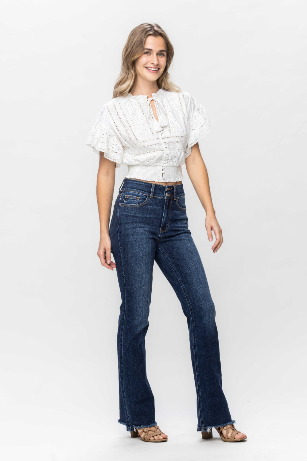 Judy Blue Full Size Frayed Hem Bootcut Jeans | Maekery Studio