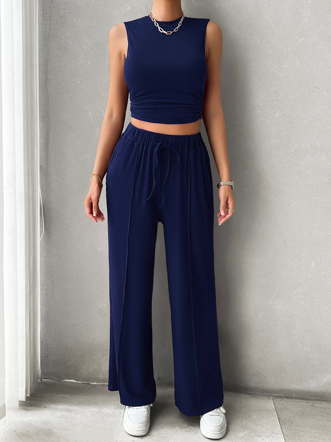 Devine Mock Neck Sleeveless Top and Drawstring Pants Set | Maekery Studio