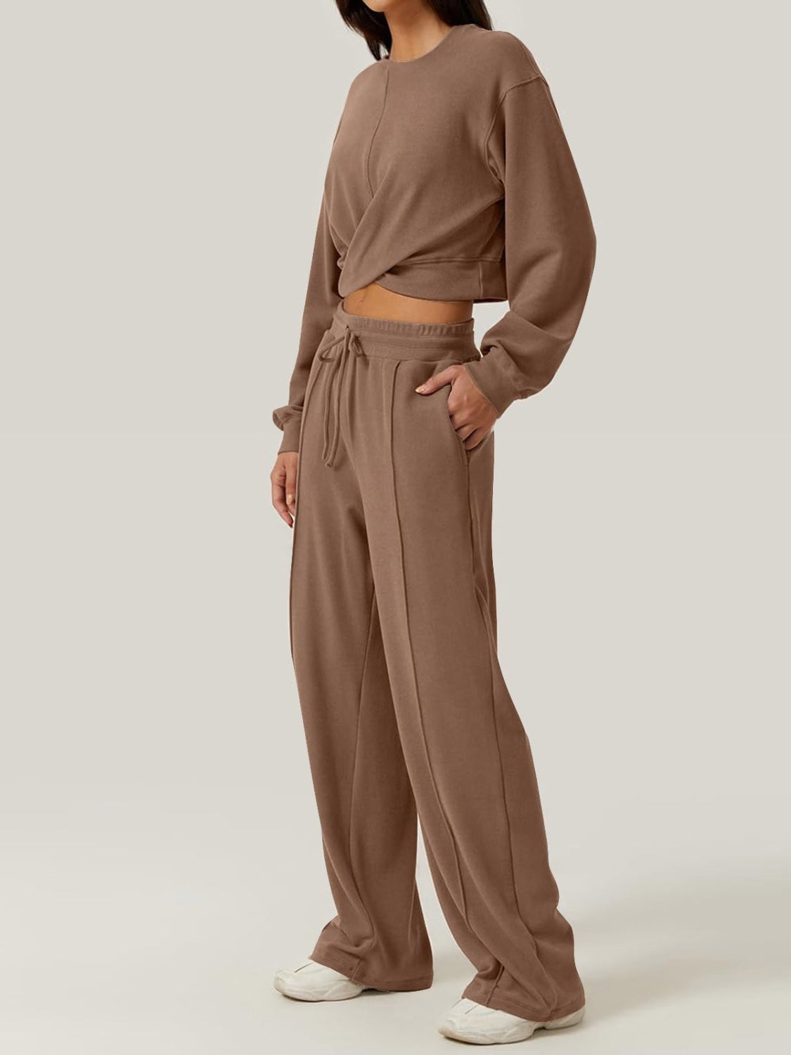 Crisscross Round Neck Top and Drawstring Pants Set | Maekery Studio