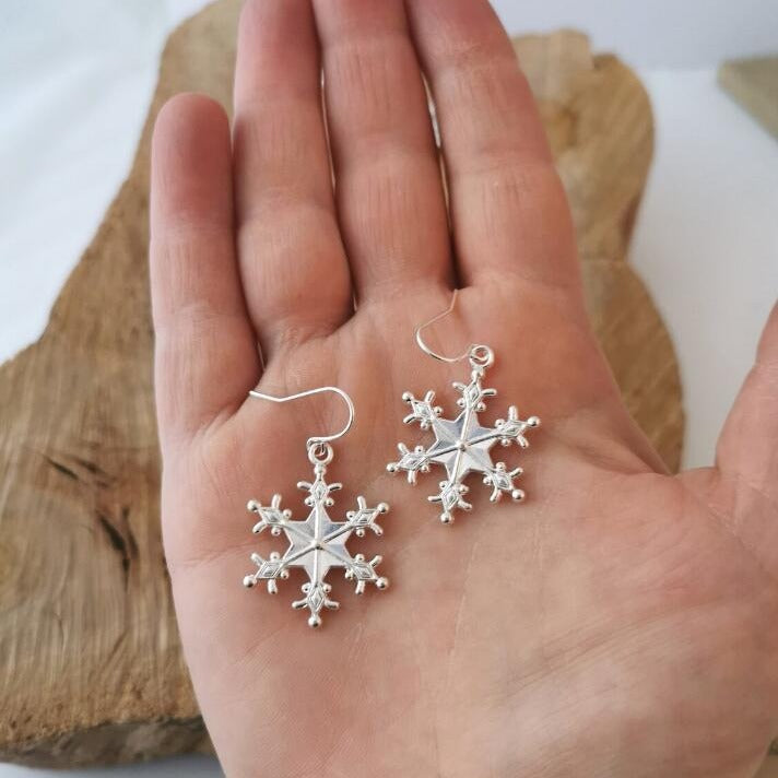 Silver-Plated Snowflakes Earrings | Maekery Studio