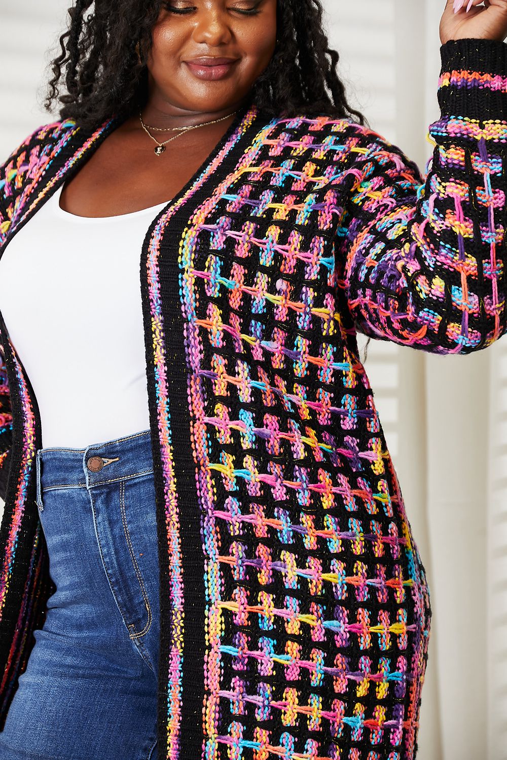 Angel Wings Full Size Multicolored Open Front Fringe Hem Cardigan | Maekery Studio