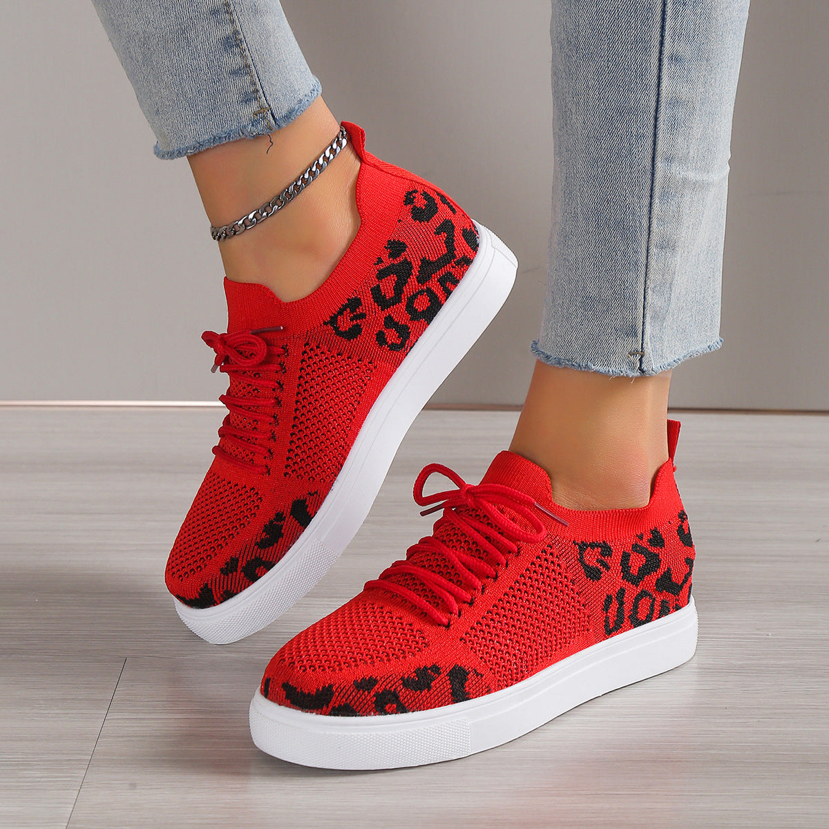 Lace-Up Leopard Flat Sneakers | Maekery Studio