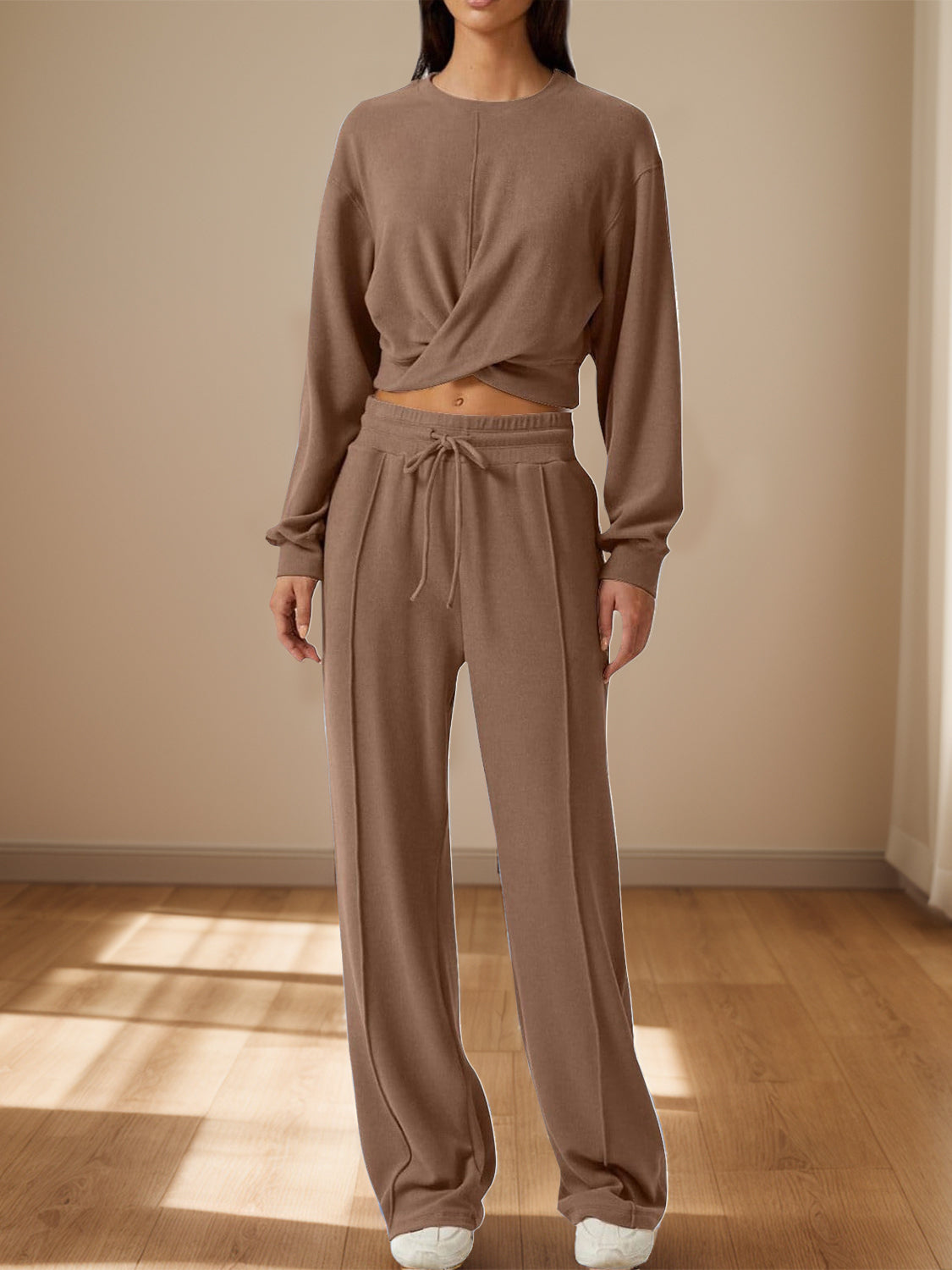 Crisscross Round Neck Top and Drawstring Pants Set | Maekery Studio