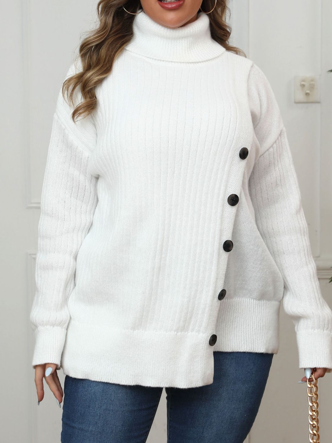 Plus Size Turtleneck Long Sleeve Sweater | Maekery Studio