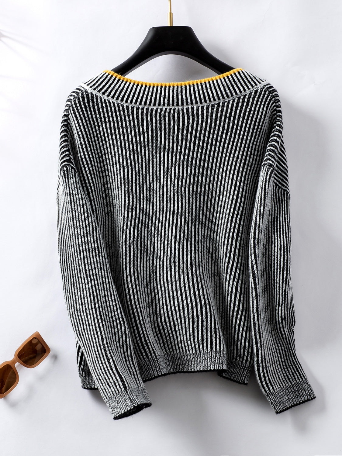 Striped V-Neck Long Sleeve Sweater | Maekery Studio