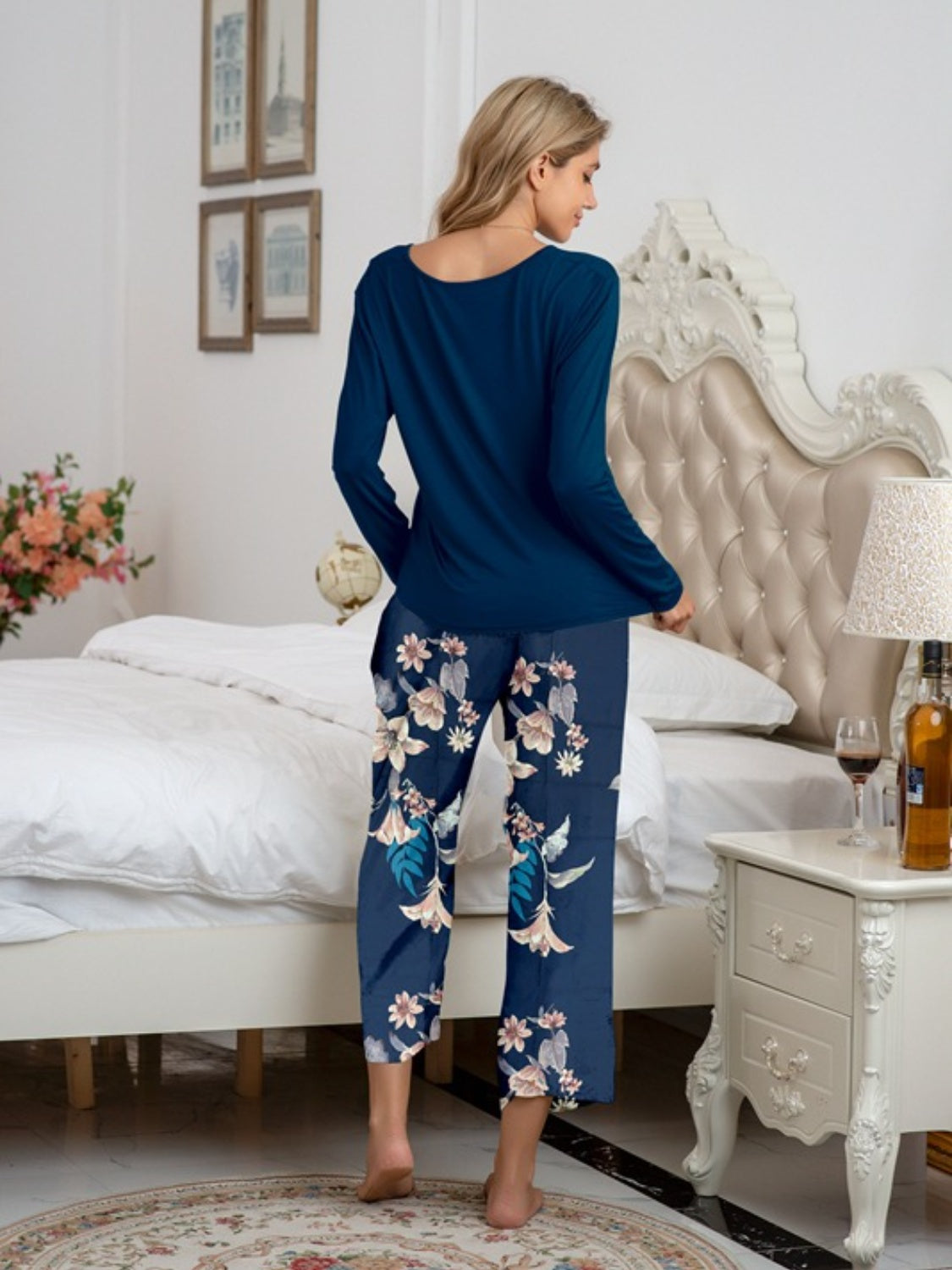 Round Neck Top and Printed Pants Lounge Set | Maekery Studio