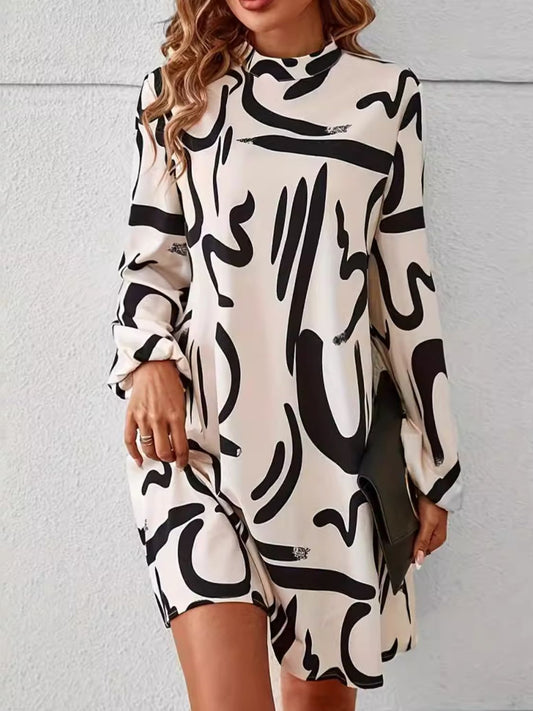 Printed Mock Neck Long Sleeve Mini Dress | Maekery Studio