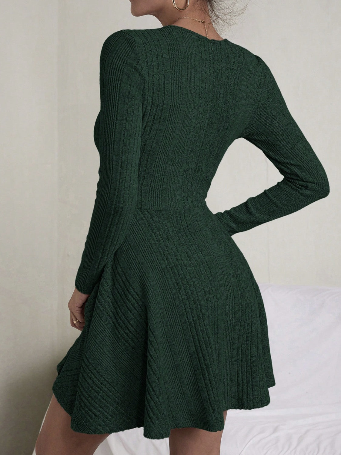 Textured Round Neck Long Sleeve Dress | Maekery Studio