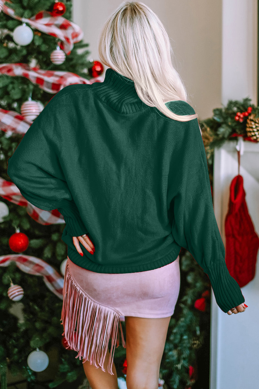 Double Take Full Size Merry Christmas Turtleneck Long Sleeve Sweater | Maekery Studio