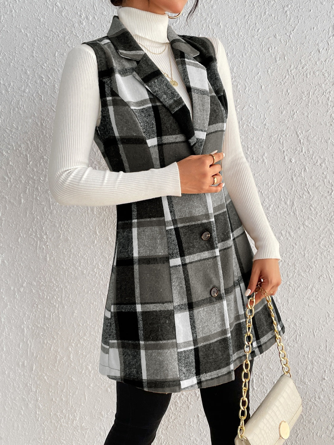 Honey Plaid Button Up Vest Coat | Maekery Studio