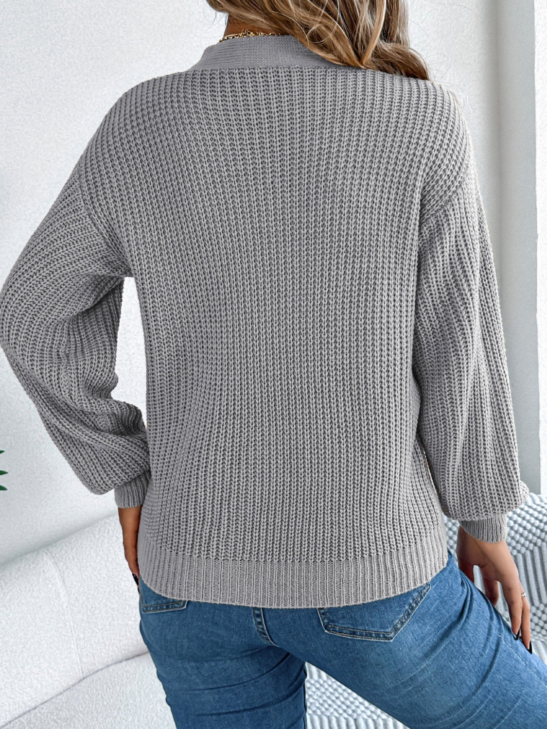 Cutout V-Neck Long Sleeve Sweater | Maekery Studio