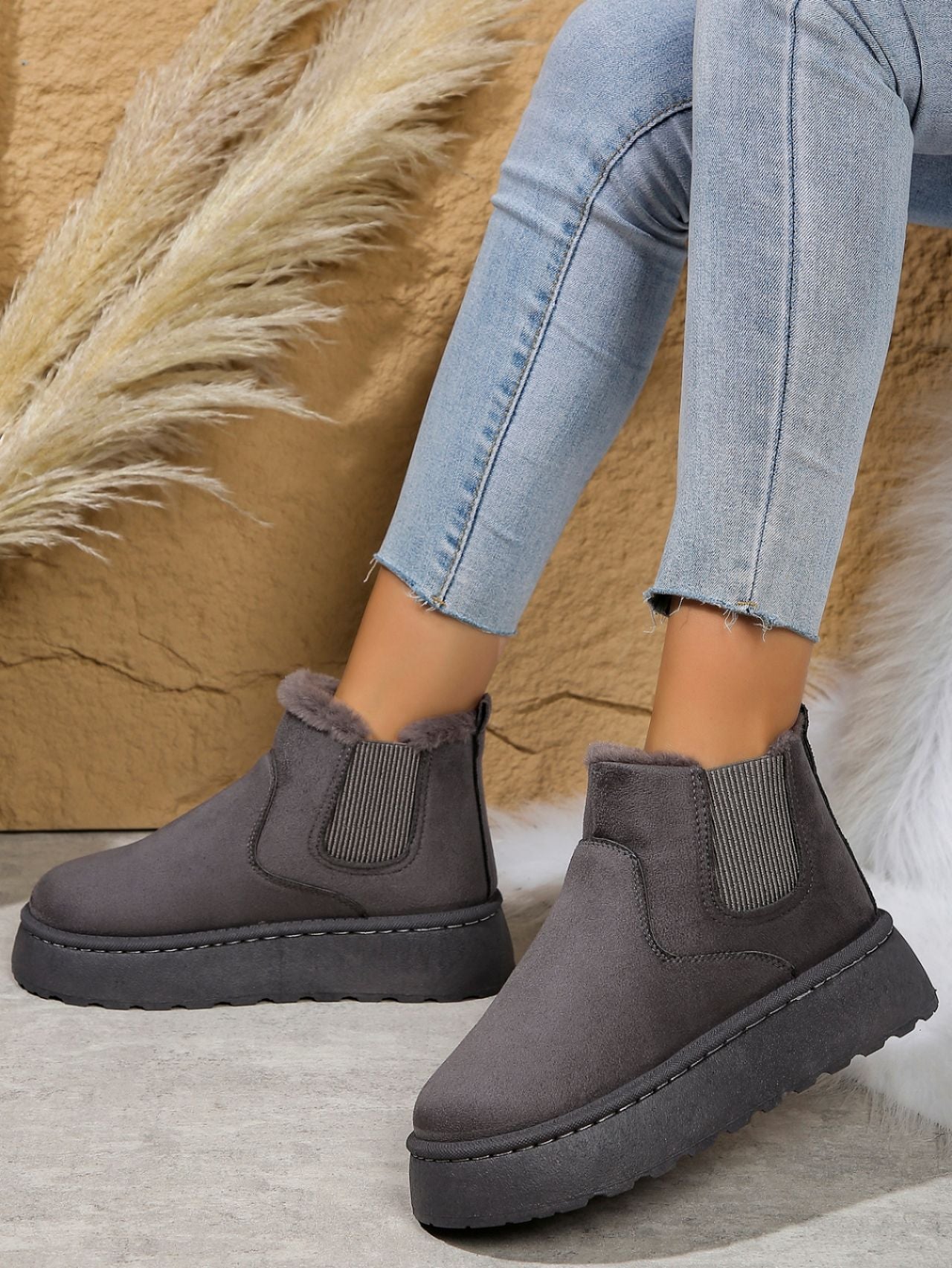 Suede Round Toe Platform Boots | Maekery Studio