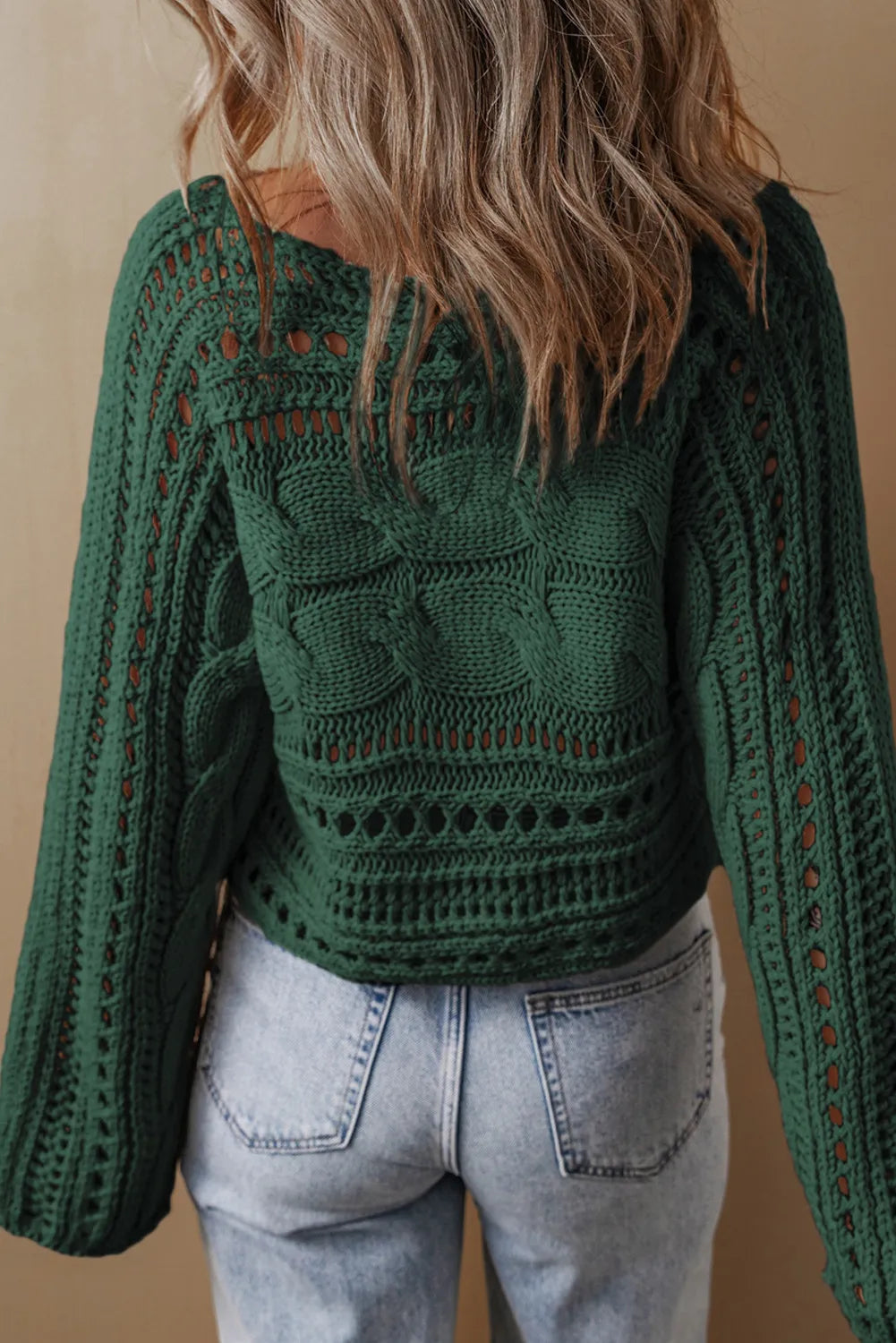 Cable-Knit Openwork Long Sleeve Sweater | Maekery Studio