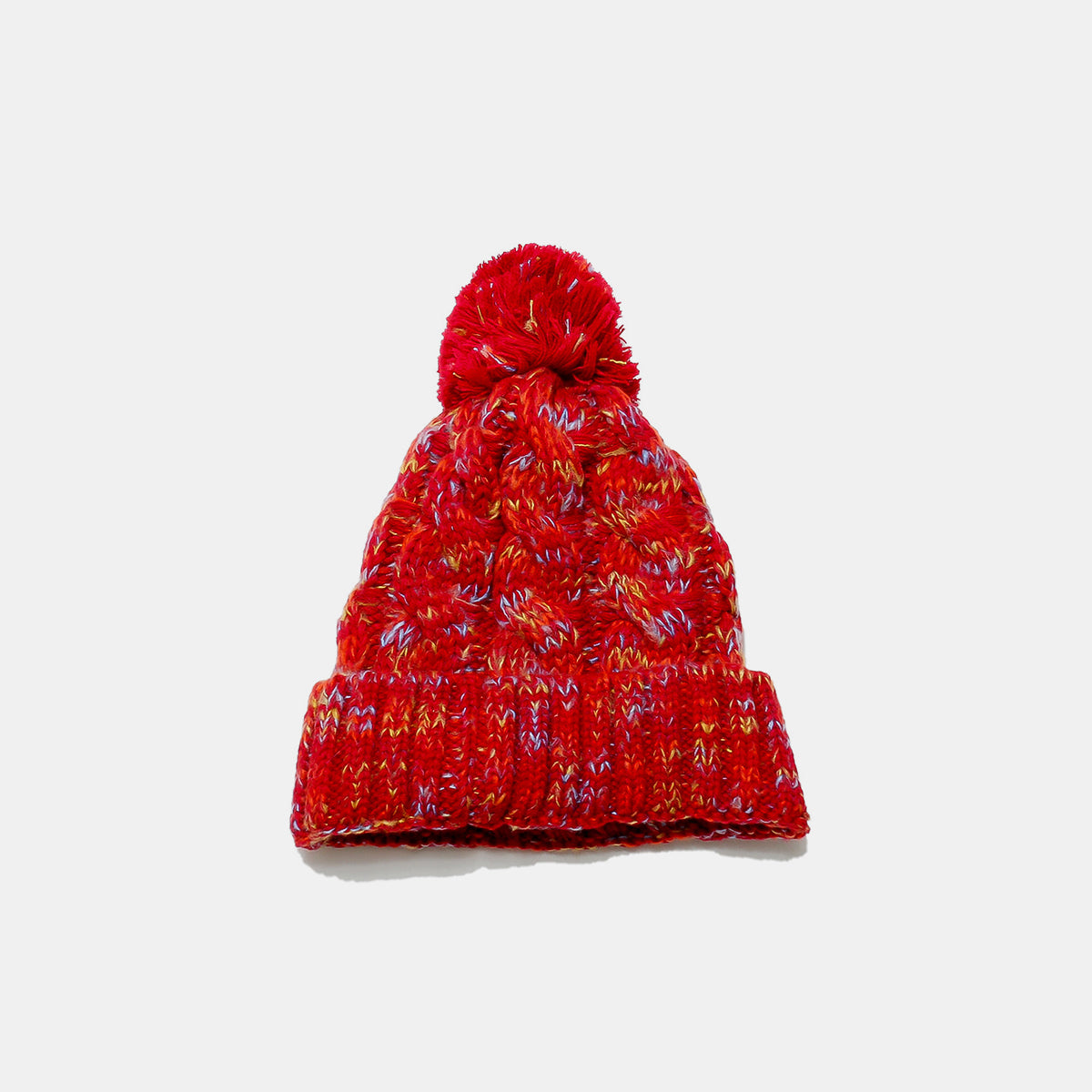 Contrast Cable-Knit Hat with Pompom | Maekery Studio