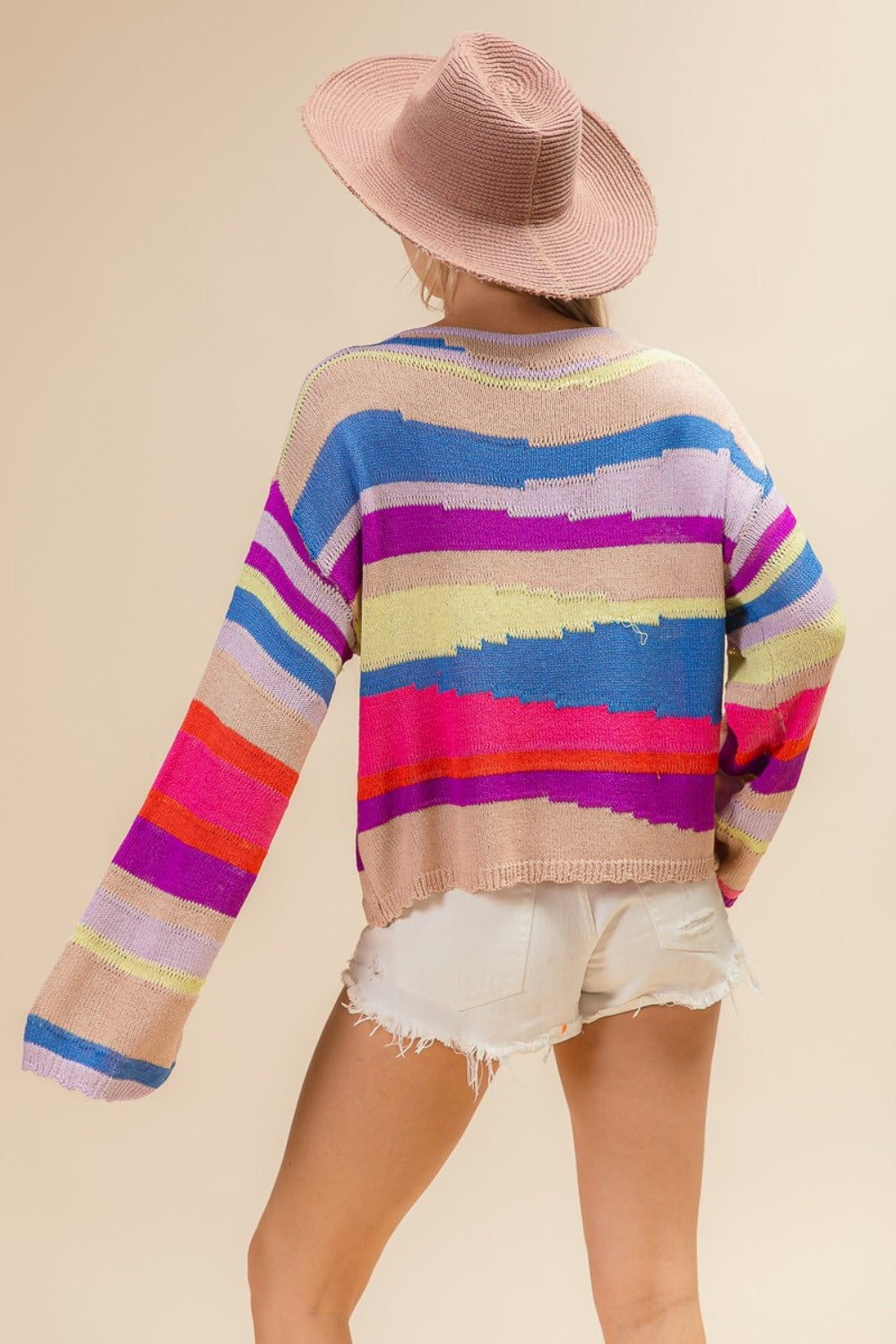 BiBi Multi Color Geometric Stripe Sweater | Maekery Studio