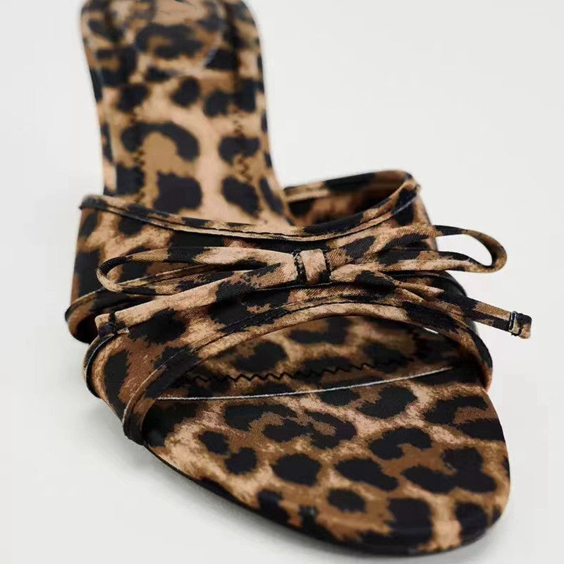 Bow Leopard Kitten Heel Sandals | Maekery Studio