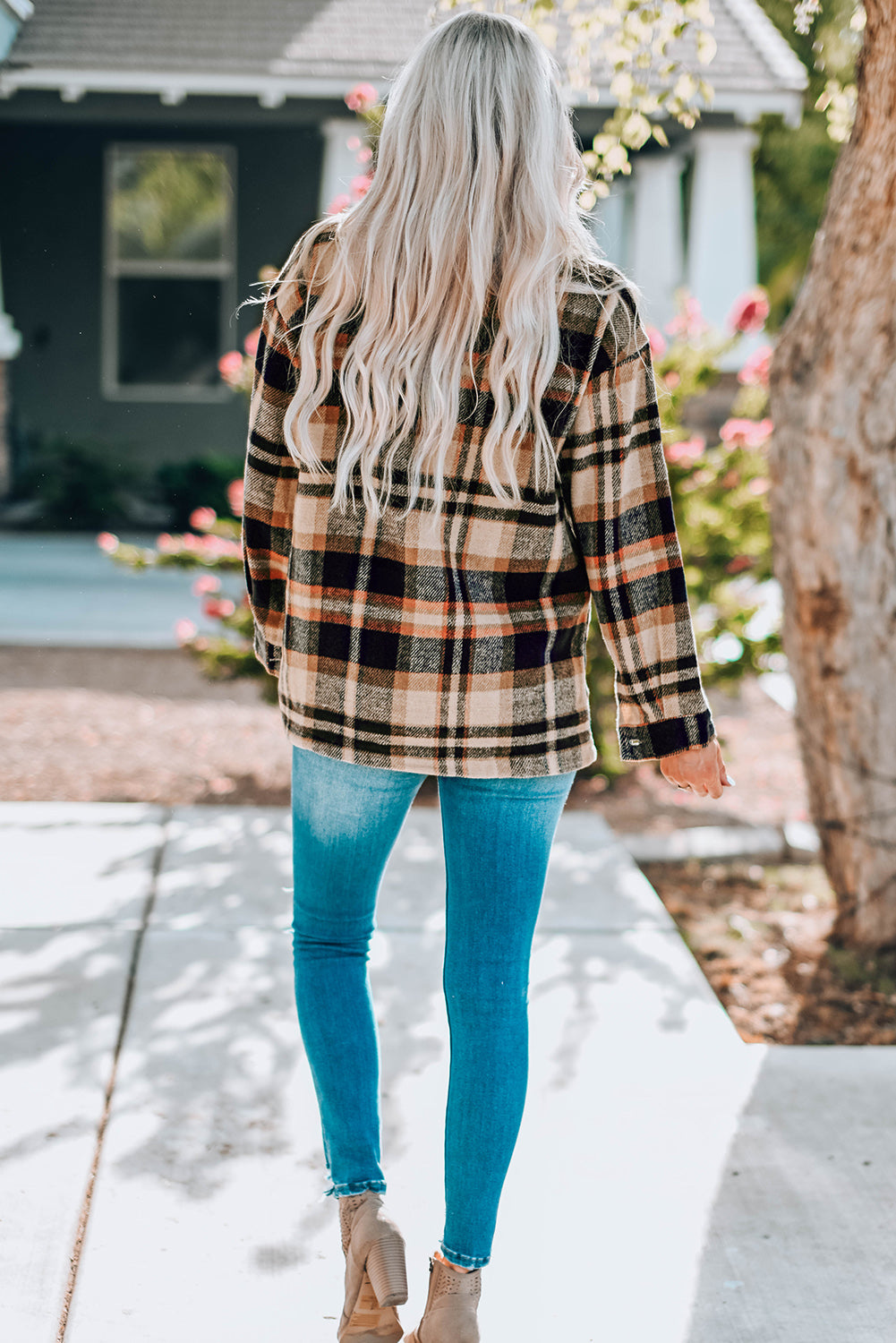 Plaid Button Front Shirt Jacket with Breast Pockets | Maekery Studio