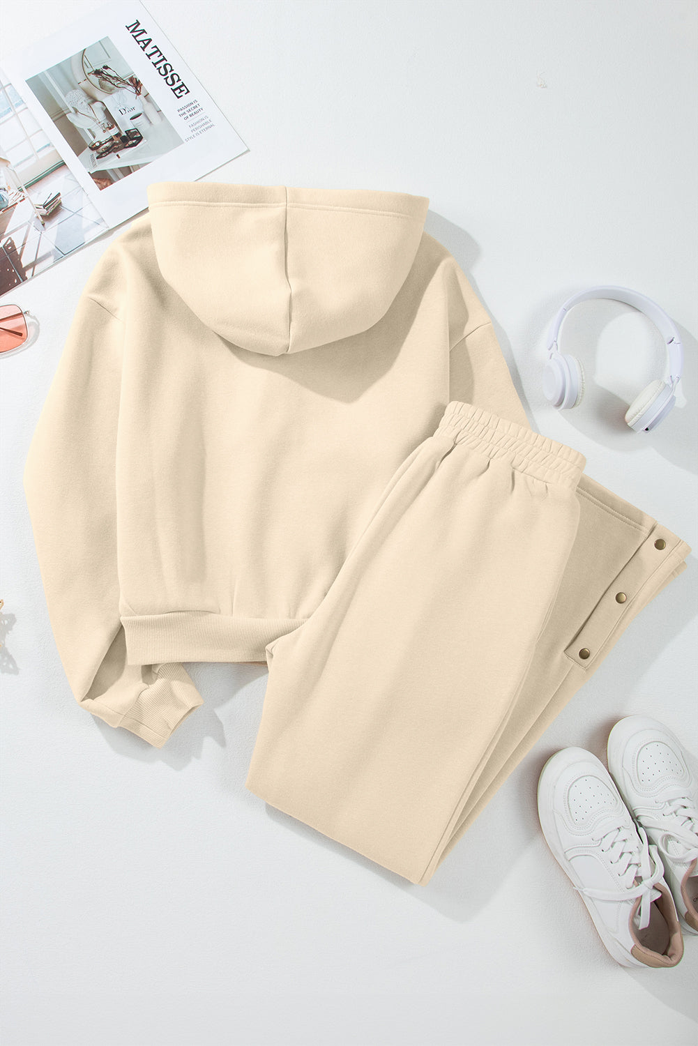 Half Snap Long Sleeve Hooded Top and Pants Set