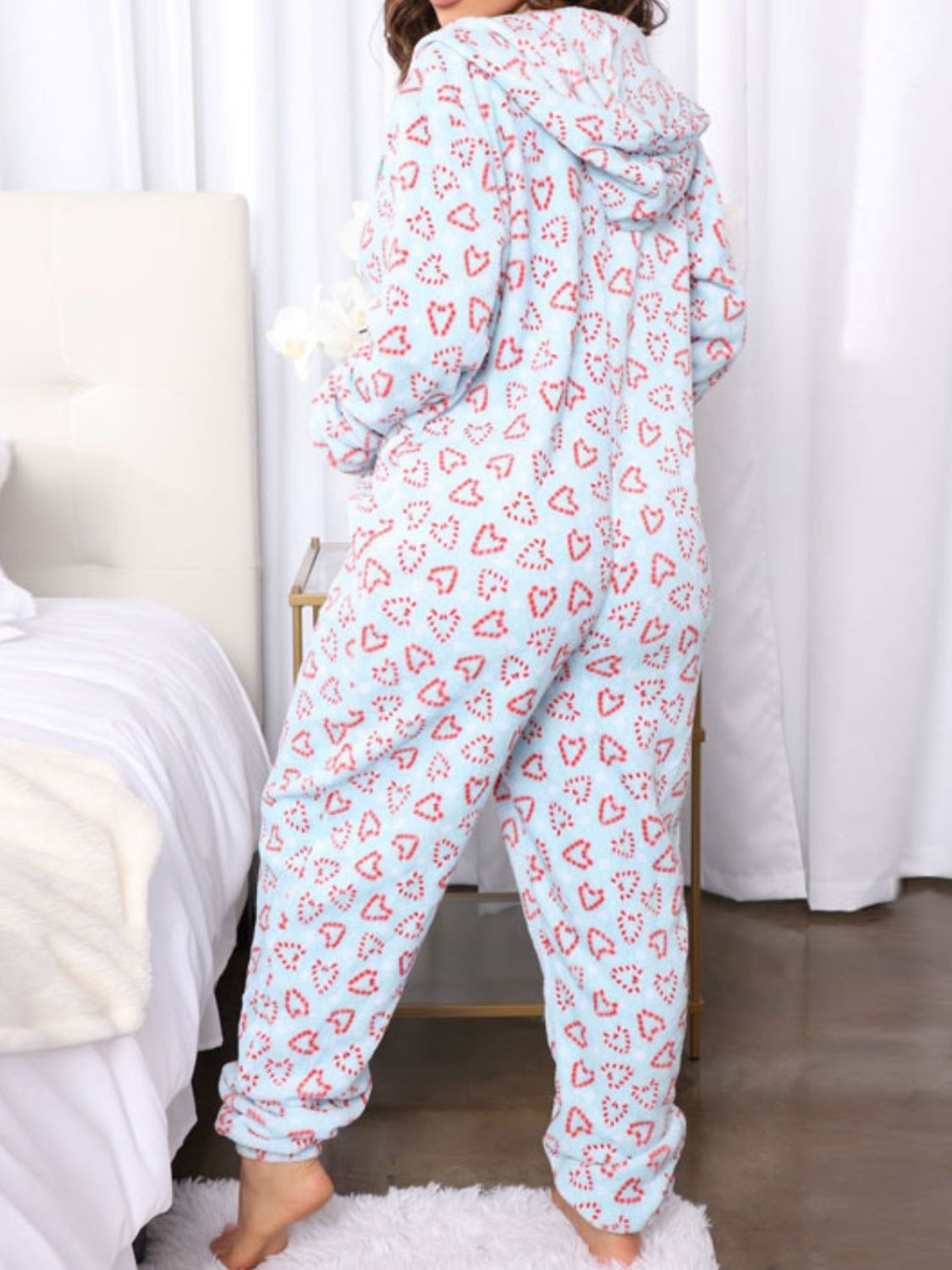 Printed Zip Up Long Sleeve Hooded Lounge Jumpsuit | Maekery Studio