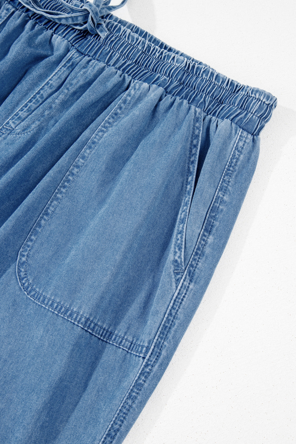 Dusk Blue Drawstring Waist Pocketed Plus Size Denim Joggers | Maekery Studio